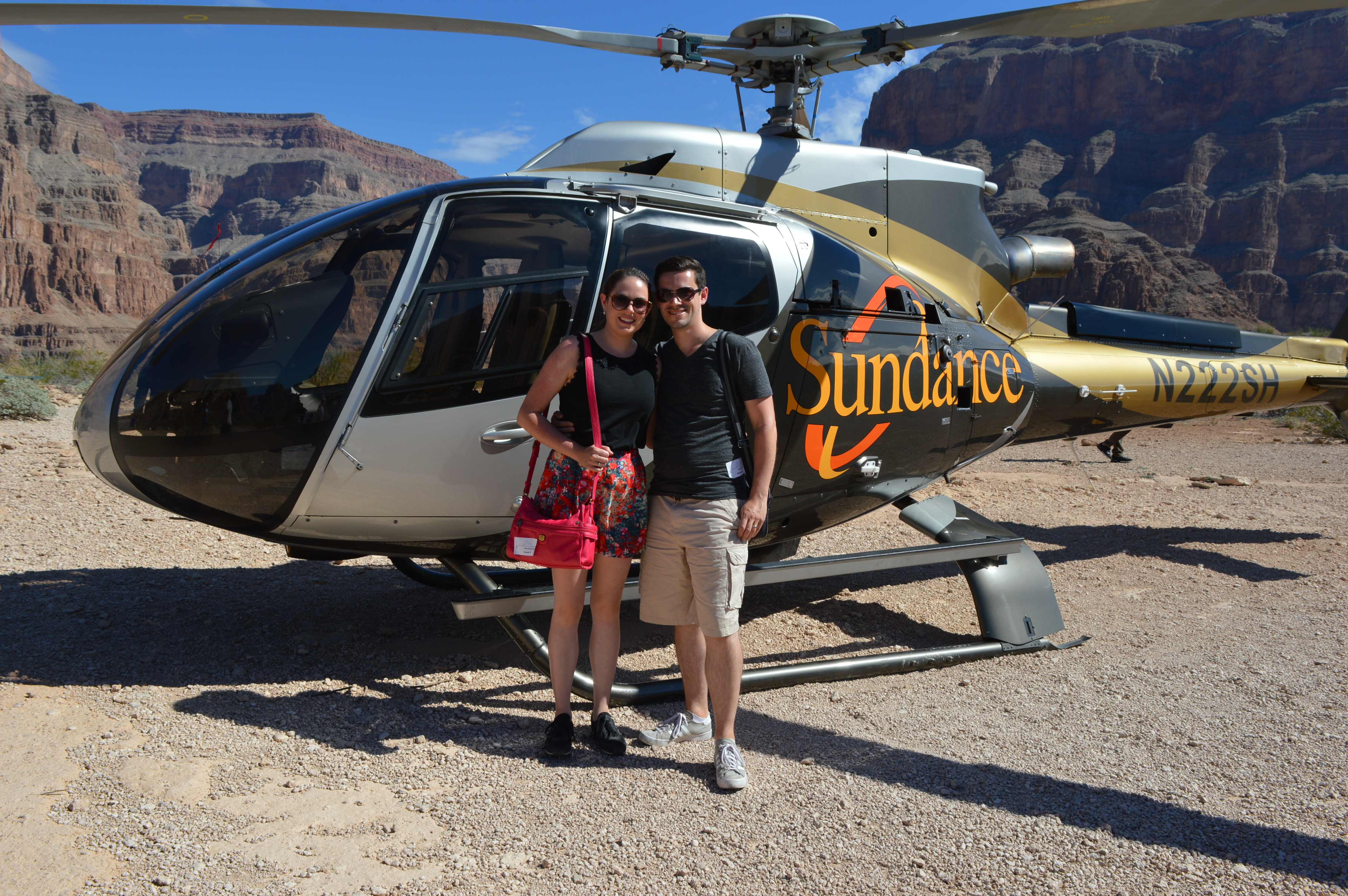 Helicopter landed in the Grand Canyon