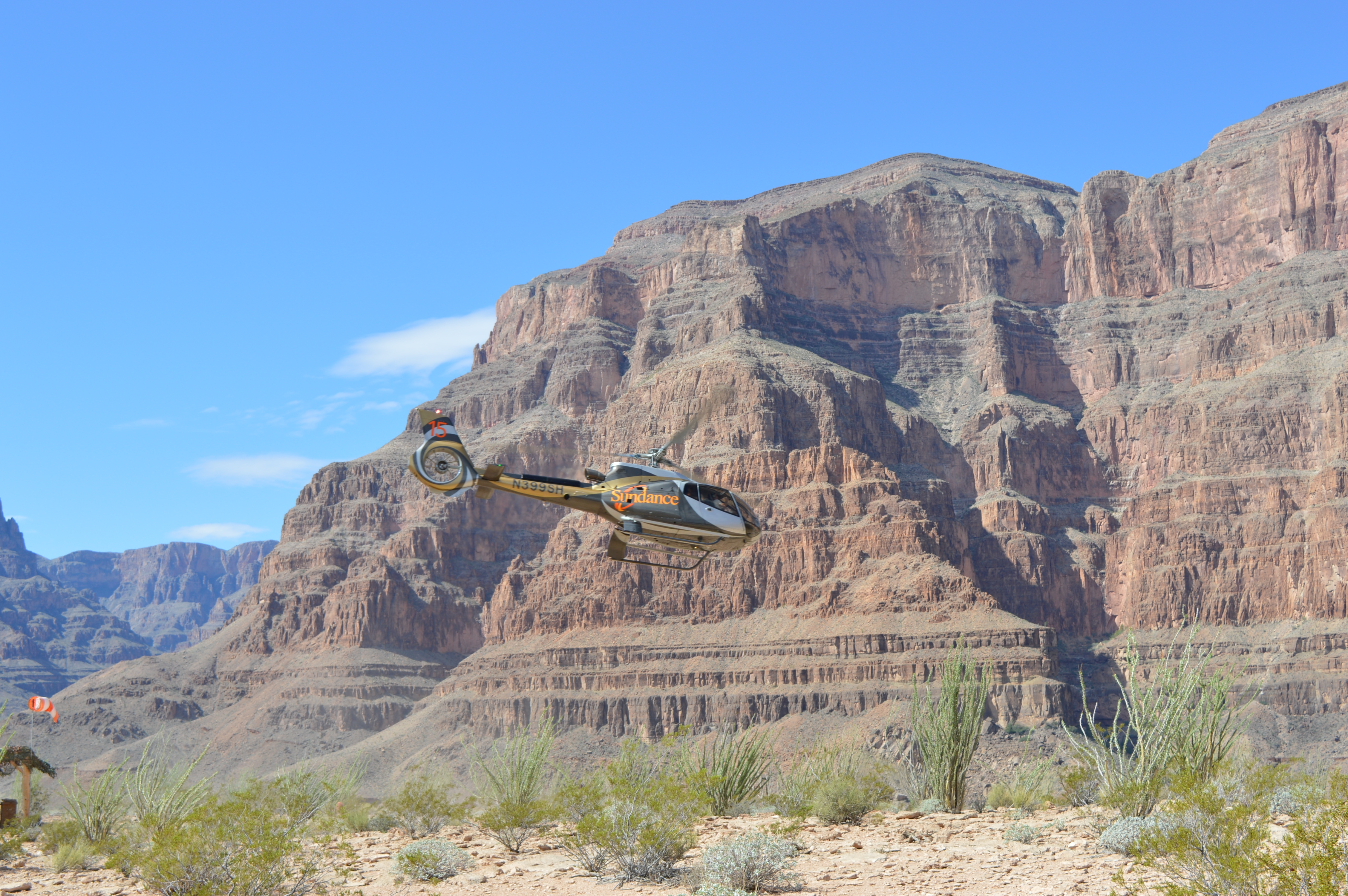 Helicopter taking off from the Grand Canyon